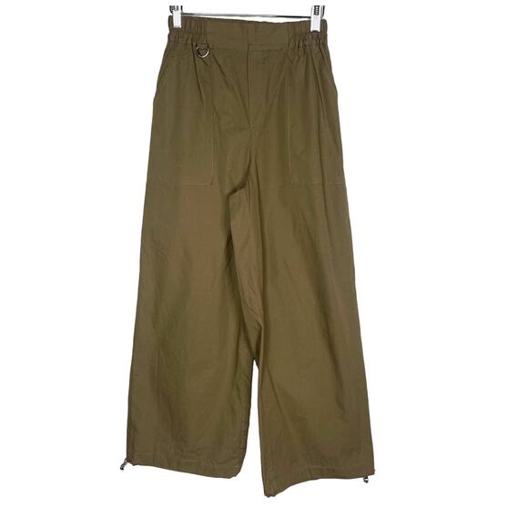 Zara Womens XSmall Olive Green Wide Leg Cargo Trouser Pants Cinch Hem High Waist - Picture 1 of 8